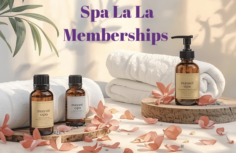 Spa La La spa memberships in Austin — luxury skincare products and towels in a serene setting.