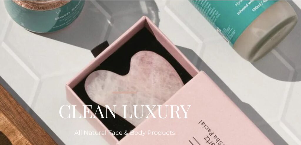 Well CBD skincare products and rose quartz gua sha tool – clean luxury facial Austin