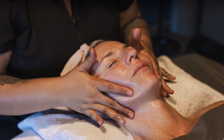 Bridal Boootcamp facial packages at Spa La La -esthetician performing a relaxing face massage for luminous, wedding-ready skin